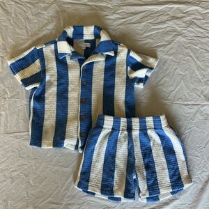 Kids Striped Blue and White Matching Set